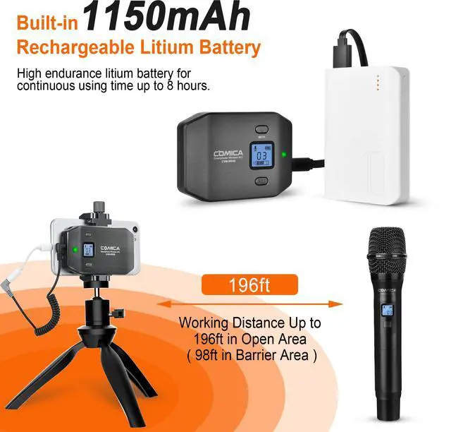 Alt view image 3 of 7 - CVM-WS50 Wireless Handheld Mic with 6-CH for iPhone/Android/Camera | 100m Range, 8h Battery, Real-Time Monitor & Stepless Volume, Phone Holder for Interviews Reporting Livestreaming Reporting