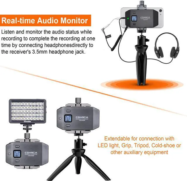 Alt view image 4 of 7 - CVM-WS50 Wireless Handheld Mic with 6-CH for iPhone/Android/Camera | 100m Range, 8h Battery, Real-Time Monitor & Stepless Volume, Phone Holder for Interviews Reporting Livestreaming Reporting