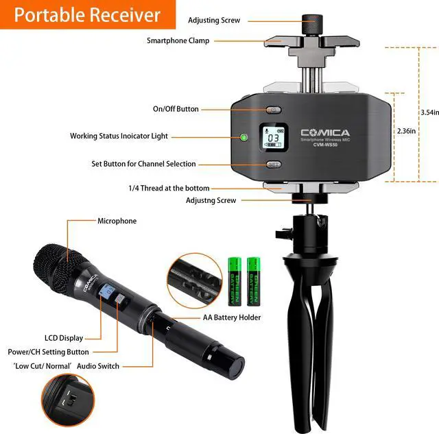 Alt view image 6 of 7 - CVM-WS50 Wireless Handheld Mic with 6-CH for iPhone/Android/Camera | 100m Range, 8h Battery, Real-Time Monitor & Stepless Volume, Phone Holder for Interviews Reporting Livestreaming Reporting