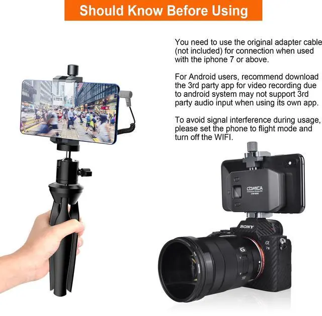 Alt view image 7 of 7 - CVM-WS50 Wireless Handheld Mic with 6-CH for iPhone/Android/Camera | 100m Range, 8h Battery, Real-Time Monitor & Stepless Volume, Phone Holder for Interviews Reporting Livestreaming Reporting