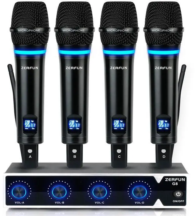 Main image of Rechargeable Wireless Microphone System 4 Channel Pro, UHF Metal Handheld Wireless Mics Cordless for Church Karaoke Singing with Volume Control, 4x50 Frequency(G8)