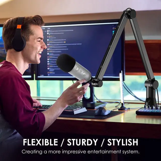 Alt view image 6 of 7 - Blue Yeti Mic Stand with Pop Filter - Premium Mic Arm, Heavy Duty Boom Arm with Cable Management, 3/8" to 5/8" Adapter