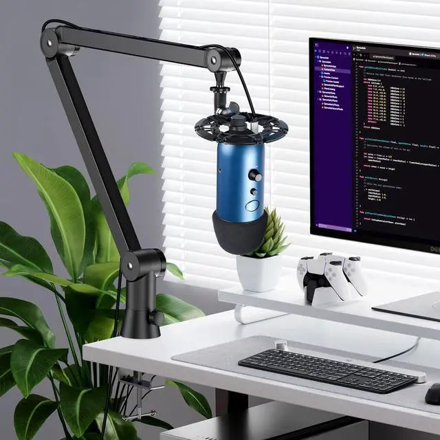 Alt view image 7 of 7 - Blue Yeti Mic Stand with Pop Filter - Premium Mic Arm, Heavy Duty Boom Arm with Cable Management, 3/8" to 5/8" Adapter