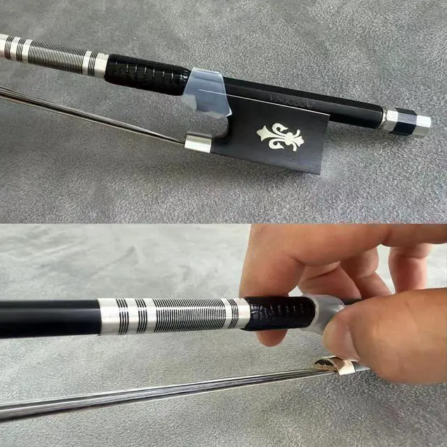 Alt view image 4 of 7 - New Model 4/4 Full Size Violin Bow Advanced Carbon fiber Bow with Black Hair and White Hair Mixed Unique Design
