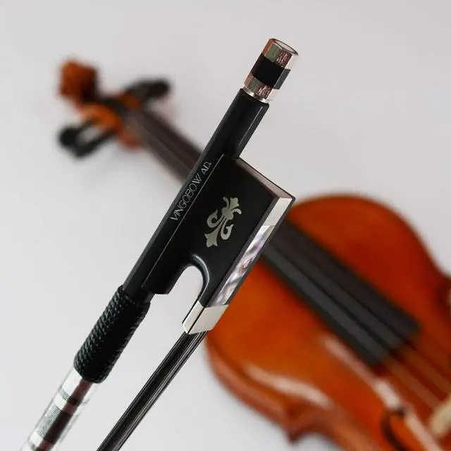 Alt view image 7 of 7 - New Model 4/4 Full Size Violin Bow Advanced Carbon fiber Bow with Black Hair and White Hair Mixed Unique Design