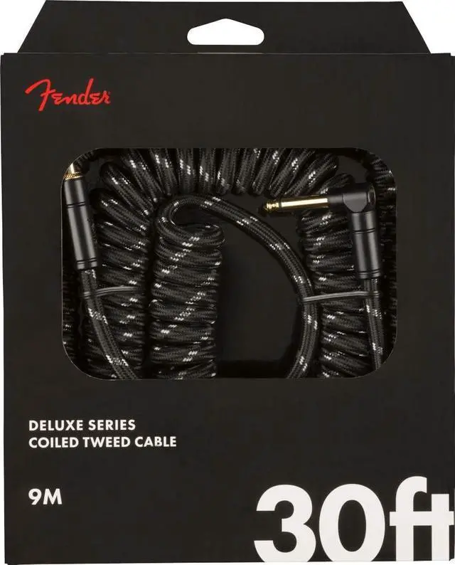 Main image of Deluxe Series Coiled Instrument Cable, Guitar Cable, Guitar Accessories, Straight/Angle, Black Tweed, 30ft