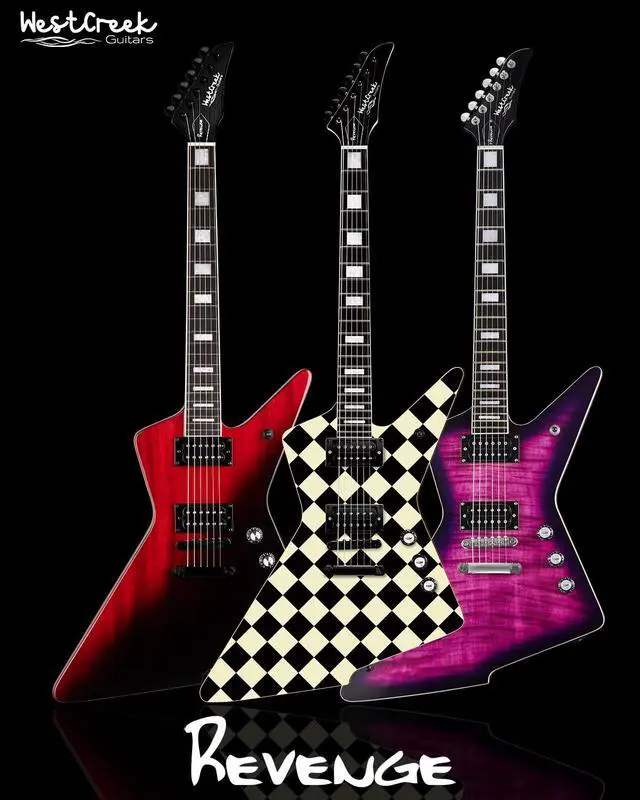Alt view image 5 of 5 - WestCreek Revenge Solid Body Electric Guitar, Heavy Metal Guitar, Right Handed, Heavy Metal Pickups, Rounded End Jumbo Frets, Bone nut, Rosewood Fretboard, Mahogany Body (Checker)