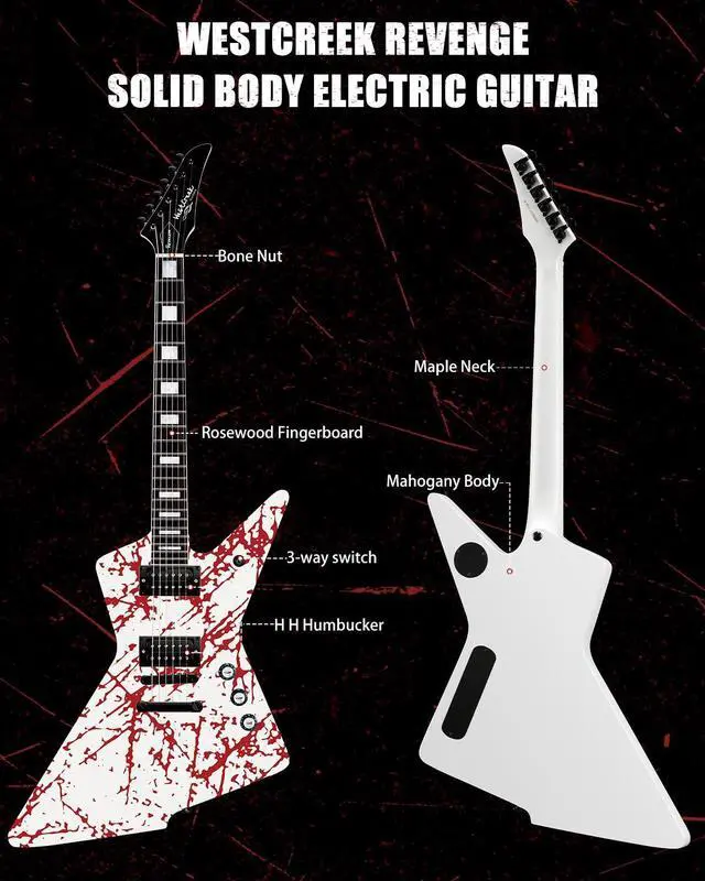 Alt view image 2 of 6 - WestCreek Revenge Solid Body Electric Guitar, Heavy Metal Guitar, Right Handed, Heavy Metal Pickups, Rounded End Jumbo Frets, Bone nut, Rosewood Fretboard, Mahogany Body (Scratch)
