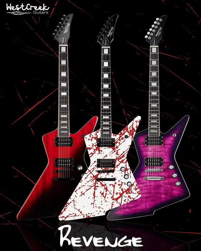 Alt view image 6 of 6 - WestCreek Revenge Solid Body Electric Guitar, Heavy Metal Guitar, Right Handed, Heavy Metal Pickups, Rounded End Jumbo Frets, Bone nut, Rosewood Fretboard, Mahogany Body (Scratch)
