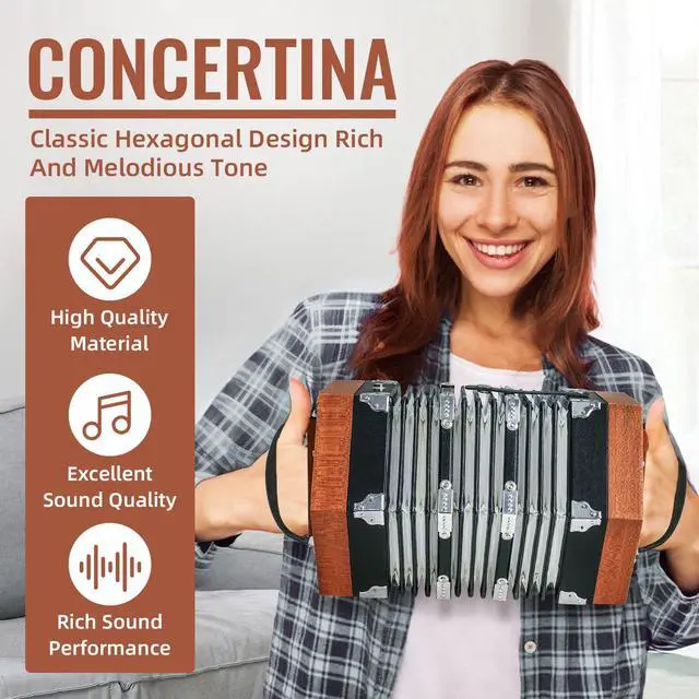 Alt view image 2 of 7 - Concertinas,20 Buttons Accordion for Beginners,Easy to learn(wood) | Sound Quality Standards,Crafted from Solid Wood,Compact and Lightweight,Easy to Store