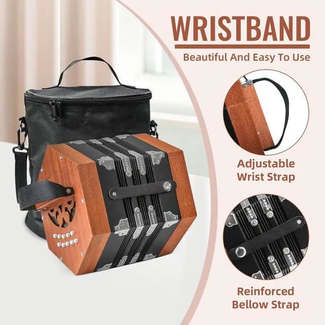 Alt view image 3 of 7 - Concertinas,20 Buttons Accordion for Beginners,Easy to learn(wood) | Sound Quality Standards,Crafted from Solid Wood,Compact and Lightweight,Easy to Store