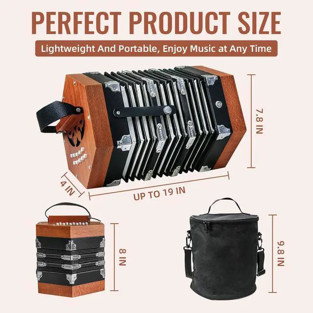 Alt view image 5 of 7 - Concertinas,20 Buttons Accordion for Beginners,Easy to learn(wood) | Sound Quality Standards,Crafted from Solid Wood,Compact and Lightweight,Easy to Store