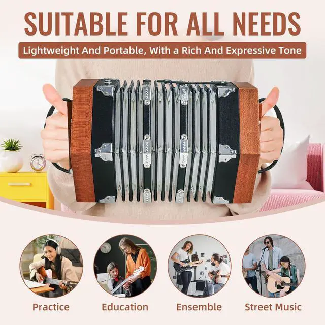 Alt view image 6 of 7 - Concertinas,20 Buttons Accordion for Beginners,Easy to learn(wood) | Sound Quality Standards,Crafted from Solid Wood,Compact and Lightweight,Easy to Store