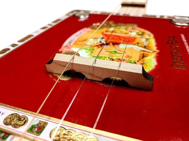 Alt view image 2 of 5 - Complete DIY 3-String Fretted Cigar Box Guitar Kit with Neck - includes Acoustic/Electric Pickup