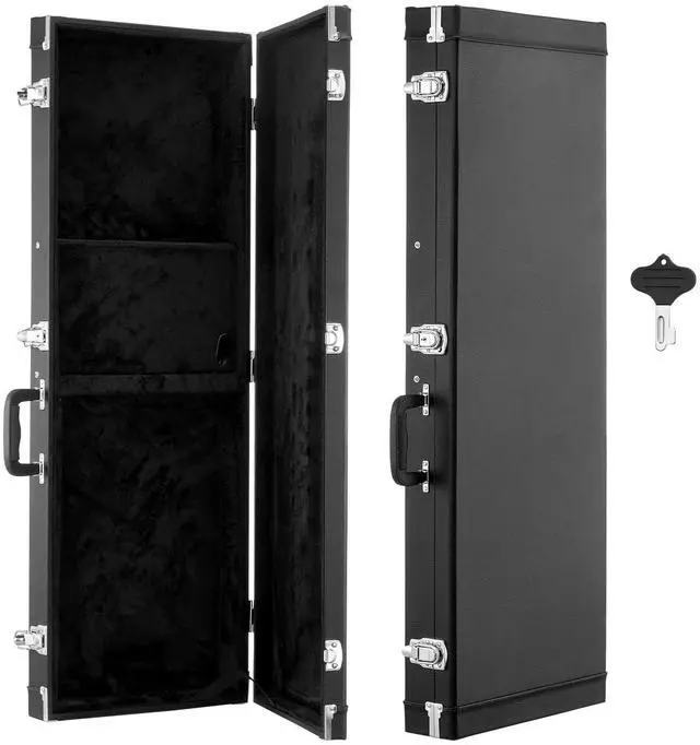 Main image of Electric Guitar Hard Case, 41.3 Inch, Rectangle Wooden Hard-Shell Protective Carrying Case, with Lock Latch, Padding, Accessory Compartment, Key, for 39 Inch Tele/ST Electric Guitars, Black
