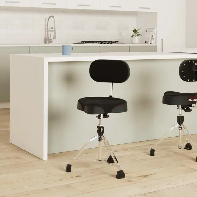 Alt view image 2 of 7 - Drum Throne with Adjustable Height Motorcycle Seat & Backrest, Double-Braced Drum Stool, Comfortable Supportive Cushion for Drummers, Studio or Stage Use (9608MB)