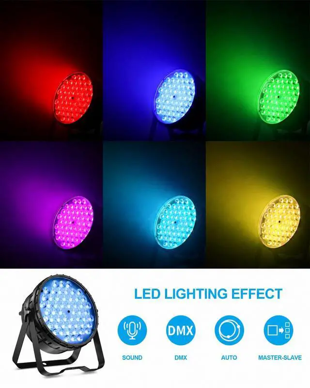 Alt view image 2 of 7 - DJ Lights, 54 x 3W RGB LED Stage Par Lights, DMX/Sound(LPC015,2P) | Auto/Sound/DMX512/Master/RDM,Lighting range 5M,optical angle 26°,rich color effects,for Wedding,Church,Party,Club,Concert