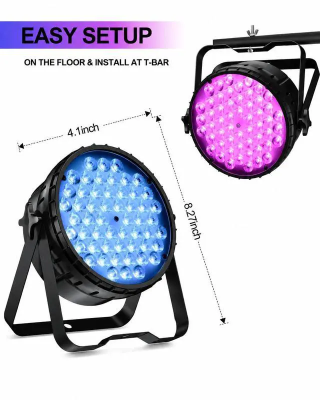 Alt view image 4 of 7 - DJ Lights, 54 x 3W RGB LED Stage Par Lights, DMX/Sound(LPC015,2P) | Auto/Sound/DMX512/Master/RDM,Lighting range 5M,optical angle 26°,rich color effects,for Wedding,Church,Party,Club,Concert