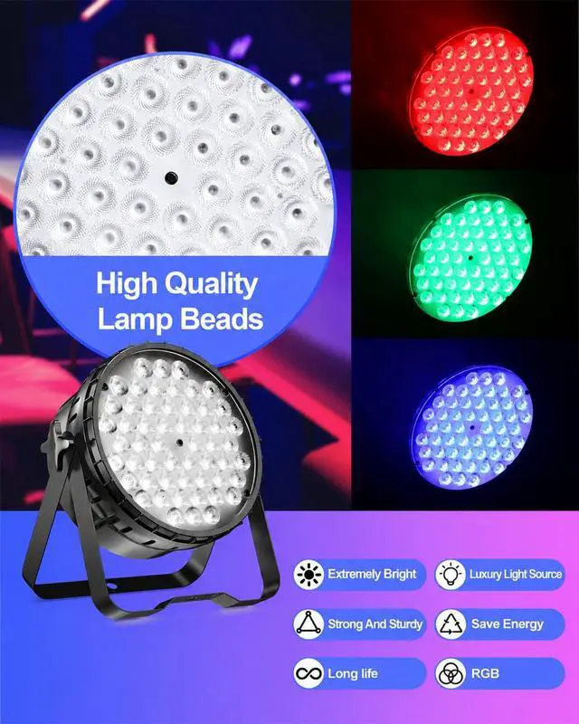 Alt view image 6 of 7 - DJ Lights, 54 x 3W RGB LED Stage Par Lights, DMX/Sound(LPC015,2P) | Auto/Sound/DMX512/Master/RDM,Lighting range 5M,optical angle 26°,rich color effects,for Wedding,Church,Party,Club,Concert