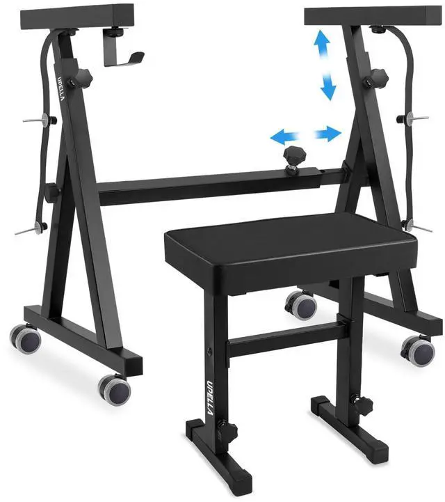 Main image of Keyboard Piano Stand, Heavy Duty with Wheels and Pads, Z Style Adjustable Portable Keyboard Stand, Fits 54, 61, 88 Key Electric Keyboards Digital Pianos (Piano Stand + Bench)
