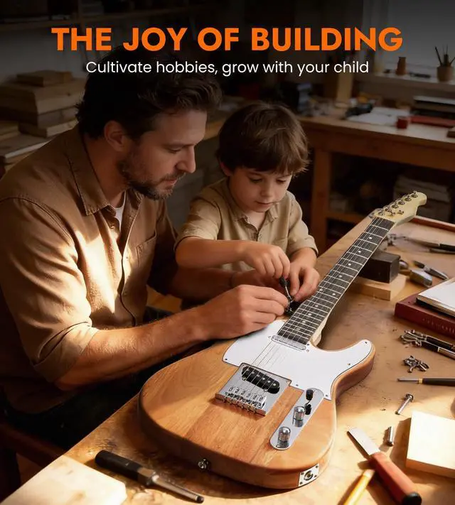 Alt view image 7 of 7 - DIY Electric Guitar Kit, Solderless, Multi Sanded Polished Body, TL | Mahogany Body, Canadian Maple Neck, SS Pickups, Hard Tail Bridge, Complete Accessories Pack, Creative Skill Building