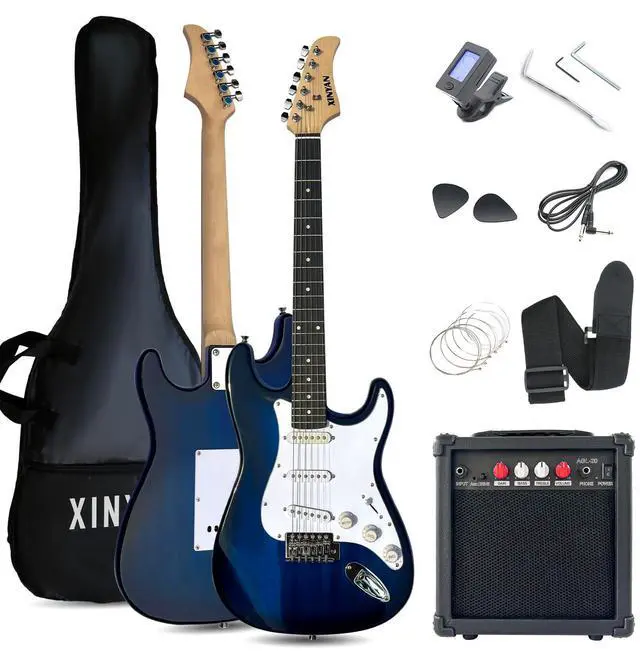 Main image of 39in Full Size Beginner Electric Guitar Starter Kit w/Case, Strap, 20W Amp, Strings, Pick, Tremolo Bar (Blue Guitar)