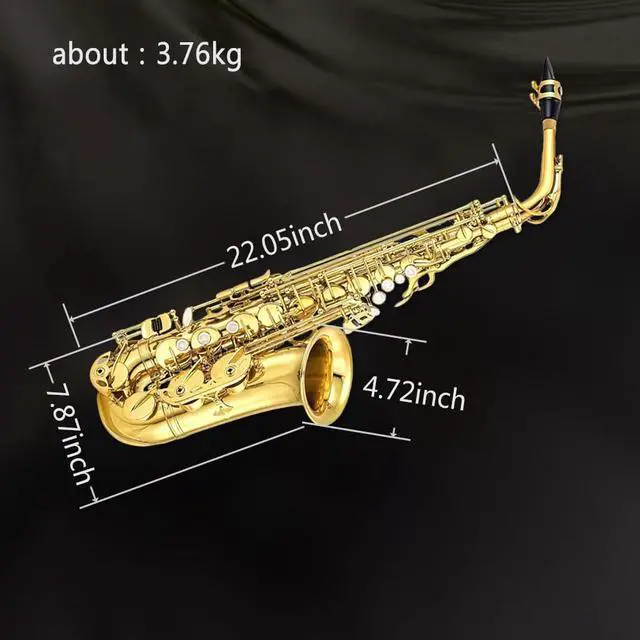 Alt view image 2 of 7 - Student Eb Alto Saxophone E Flat for Beginners Sax Full Kit with Pads Cushions,Hard Carrying Case,Neck Strap,Reeds,Cleaning Cloth & Rod,Mouthpiece,Gloves