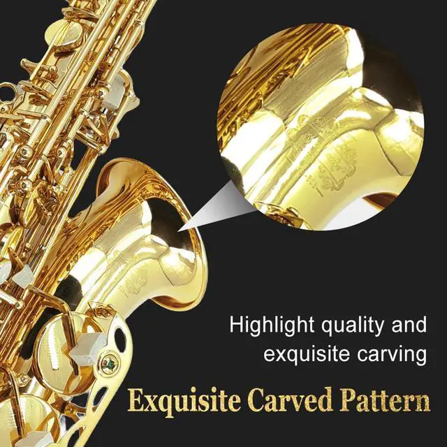 Alt view image 3 of 7 - Student Eb Alto Saxophone E Flat for Beginners Sax Full Kit with Pads Cushions,Hard Carrying Case,Neck Strap,Reeds,Cleaning Cloth & Rod,Mouthpiece,Gloves