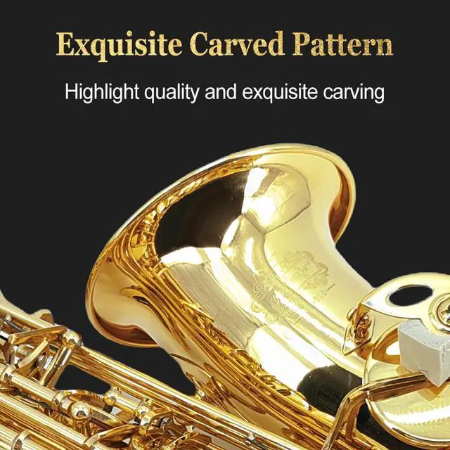 Alt view image 4 of 7 - Student Eb Alto Saxophone E Flat for Beginners Sax Full Kit with Pads Cushions,Hard Carrying Case,Neck Strap,Reeds,Cleaning Cloth & Rod,Mouthpiece,Gloves