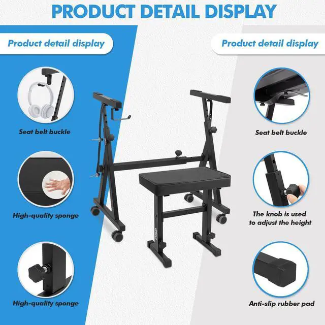 Alt view image 7 of 7 - Keyboard Piano Stand, Heavy Duty with Wheels and Pads, Z Style Adjustable Portable Keyboard Stand, Fits 54, 61, 88 Key Electric Keyboards Digital Pianos (Piano Stand + Bench)