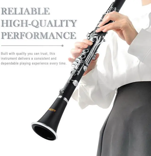 Alt view image 4 of 6 - B Flat Clarinet for Beginner & Student, Nickel-plated Bb Ebonite Clarinet 2 Barrels, Reeds with Cleaning Kit, White Gloves and Hard Case, Black, QCR-01