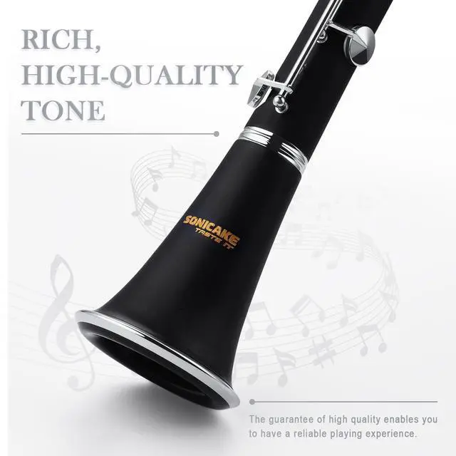 Alt view image 5 of 6 - B Flat Clarinet for Beginner & Student, Nickel-plated Bb Ebonite Clarinet 2 Barrels, Reeds with Cleaning Kit, White Gloves and Hard Case, Black, QCR-01