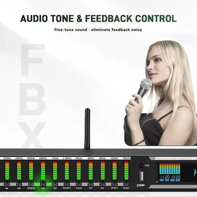 Alt view image 3 of 7 - Digital Karaoke Mixer Audio Processor System with DSP, Professional Pre-Stage Effector Vocal Effects Preamp KTV Equalizer, Anti-Howling Microphone Sound Processor w/USB Bluetooth Optical Audio Input