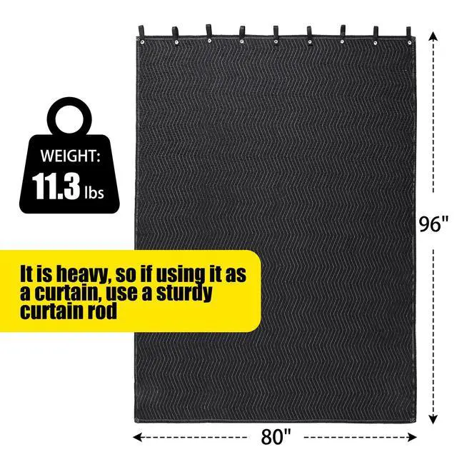Alt view image 2 of 7 - Large Sound Dampening Blanket, 96" x 80" Sound Absorbing Panel with Grommets for Wall Hanging, Noise Reduce Curtains for Recording Studio Use and Basements, 96" x 80", Black