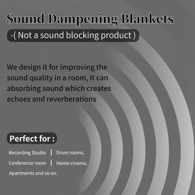 Alt view image 3 of 7 - Large Sound Dampening Blanket, 96" x 80" Sound Absorbing Panel with Grommets for Wall Hanging, Noise Reduce Curtains for Recording Studio Use and Basements, 96" x 80", Black