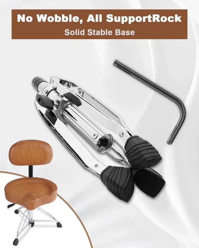Alt view image 7 of 7 - Hydraulic Drum Throne with Backrest, Saddle Drum Stool, Brown | Adjustable backrest, pneumatic height control, padded saddle seat, reinforced tripod provide stable support up to 440 lb