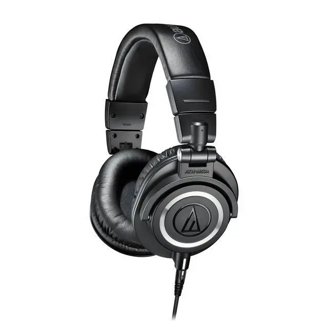 Alt view image 2 of 7 - Audio Technica ATH-M50X Professional Studio Monitor Headphones Black | Bundle with Pig hog 10ft Extension Cable, Liquid Polishing Cloth, Detachable Cables