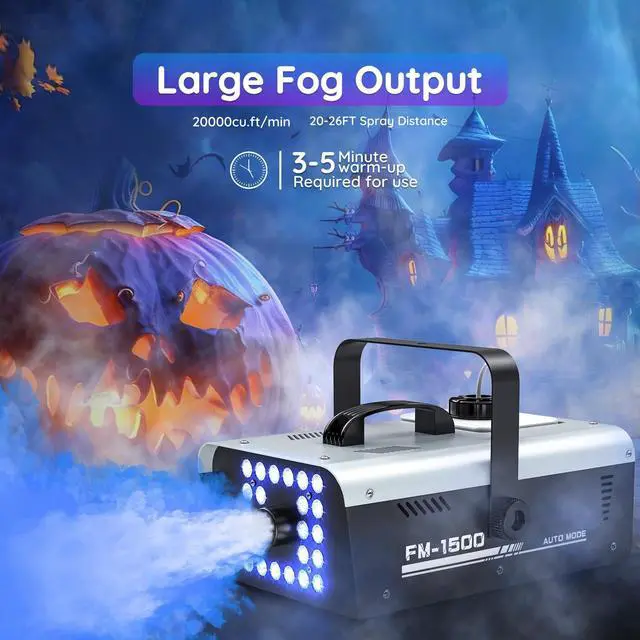 Alt view image 2 of 7 - 1500W Fog Machine Halloween Outdoor, 20000 CFM Smoke Machine Fog Indoor with 24 LEDs Strobe Lights and Remote for DJ Party Disco Stage Wedding