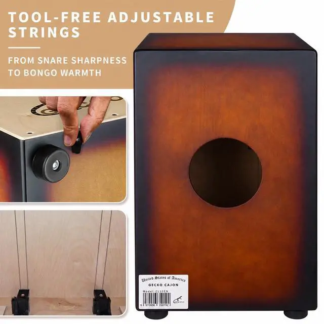 Alt view image 3 of 7 - Cajon BOX Drum-Wooden Percussion Box, with Internal Adjustable Guitar Strings