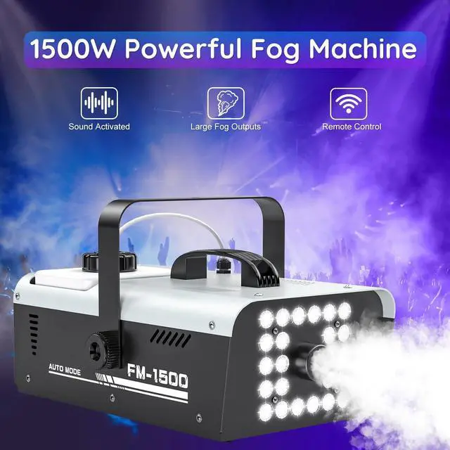Alt view image 3 of 7 - 1500W Fog Machine Halloween Outdoor, 20000 CFM Smoke Machine Fog Indoor with 24 LEDs Strobe Lights and Remote for DJ Party Disco Stage Wedding