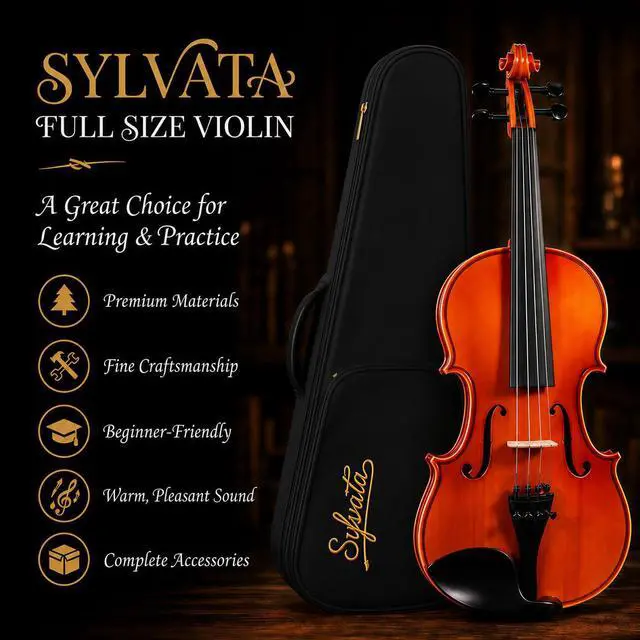 Alt view image 6 of 7 - Handcrafted Solid Wood Violin 4/4 Full Size, Acoustic Fiddle with Gradient Finish, Ebony Fingerboard & Fittings, High-End Full Size Violin Kit with Ebony Bow, Alice Strings, and Deluxe Case