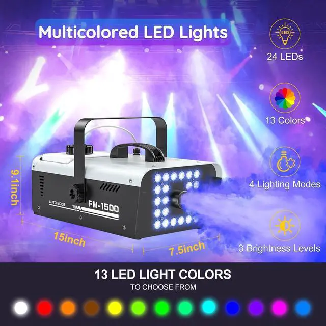 Alt view image 6 of 7 - 1500W Fog Machine Halloween Outdoor, 20000 CFM Smoke Machine Fog Indoor with 24 LEDs Strobe Lights and Remote for DJ Party Disco Stage Wedding