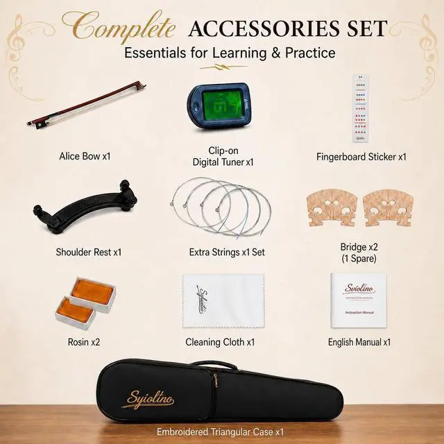 Alt view image 7 of 7 - Handcrafted Solid Wood Violin 4/4 Full Size, Acoustic Fiddle with Gradient Finish, Ebony Fingerboard & Fittings, High-End Full Size Violin Kit with Ebony Bow, Alice Strings, and Deluxe Case