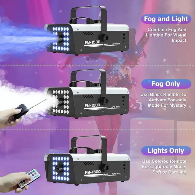 Alt view image 7 of 7 - 1500W Fog Machine Halloween Outdoor, 20000 CFM Smoke Machine Fog Indoor with 24 LEDs Strobe Lights and Remote for DJ Party Disco Stage Wedding