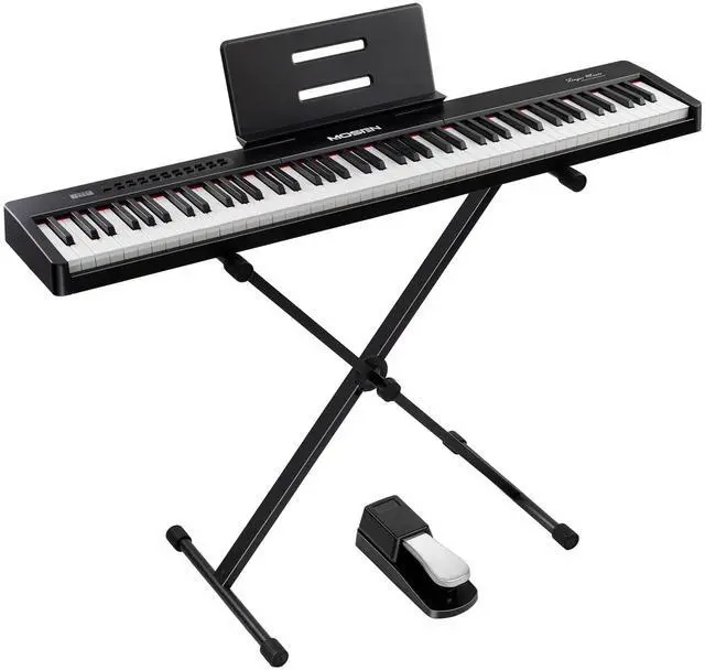 Main image of MOSEN 88 Key Digital Piano, Portable Full Size Semi Weighted for Beginners | 380 Tones, 128 Rhythms, complete kit with X stand & sustain pedal, USB MIDI 88 key electric piano for beginner home use