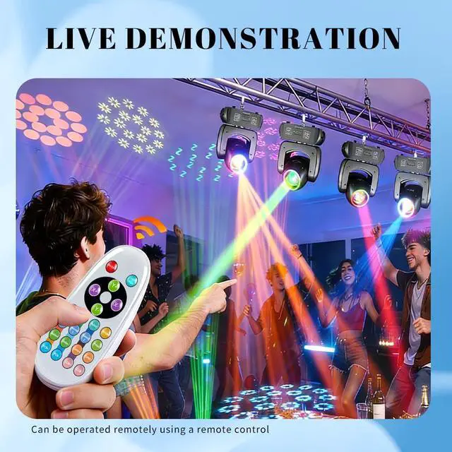 Alt view image 3 of 6 - 120W Moving Head Stage Light, DMX512 DJ Beam Light with Remote | 110000Lux High Brightness, 18-Facet Prism, 8 Gobos & 8 Colors, Sound Activated LED Beam Effect For Clubs & Stage Shows