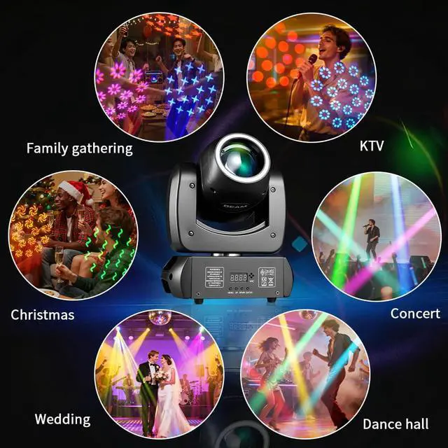 Alt view image 5 of 6 - 120W Moving Head Stage Light, DMX512 DJ Beam Light with Remote | 110000Lux High Brightness, 18-Facet Prism, 8 Gobos & 8 Colors, Sound Activated LED Beam Effect For Clubs & Stage Shows