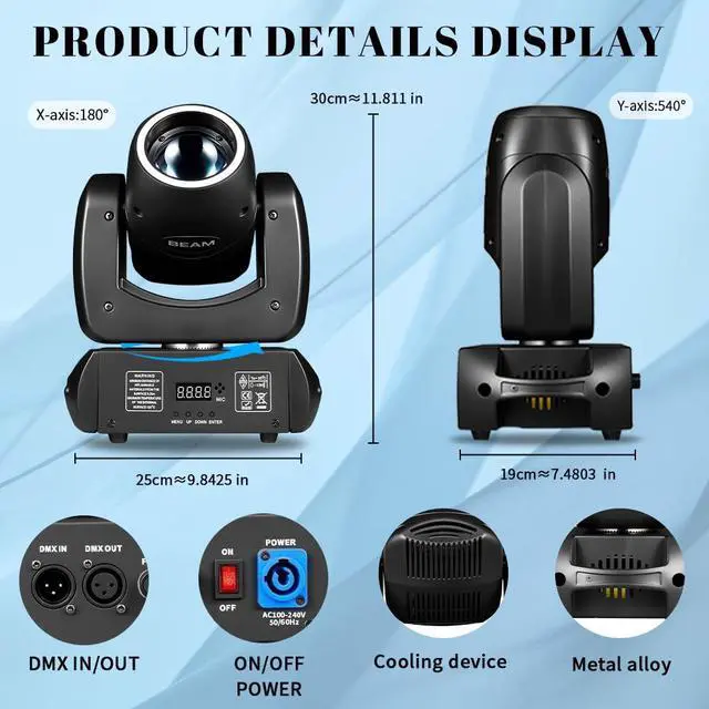 Alt view image 2 of 6 - 120W Moving Head Stage Light, DMX512 DJ Beam Light with Remote | 110000Lux High Brightness, 18-Facet Prism, 8 Gobos & 8 Colors, Sound Activated LED Beam Effect For Clubs & Stage Shows