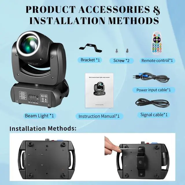 Alt view image 6 of 6 - 120W Moving Head Stage Light, DMX512 DJ Beam Light with Remote | 110000Lux High Brightness, 18-Facet Prism, 8 Gobos & 8 Colors, Sound Activated LED Beam Effect For Clubs & Stage Shows