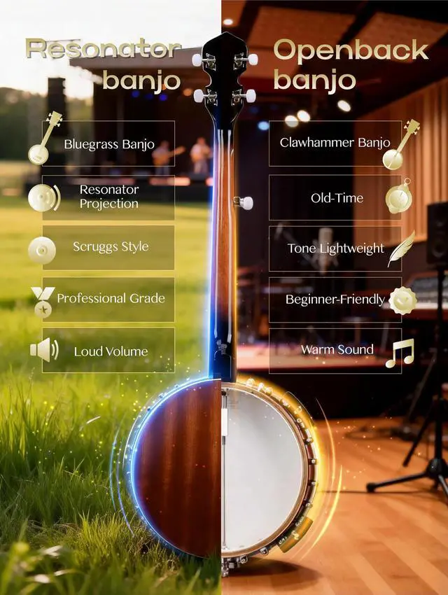 Alt view image 4 of 6 - 5 String Electric Banjo, Full Size 38 inch Geared 5th Tuner | Remo Head & Mahogany Body | Complete Starter Kit + Gig Bag/Tuner | Best Gift for Adult & Teen Beginners